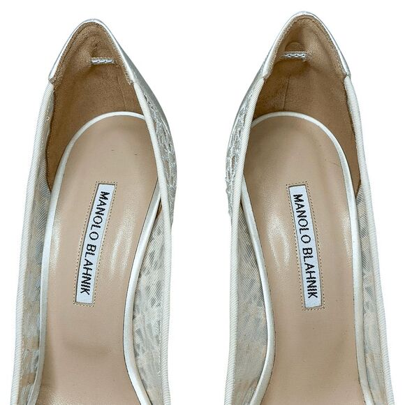 Manolo Blahnik BB 105 White Lace Satin Pumps Bridal Heels Size 41 Made in Italy - Picture 3 of 12